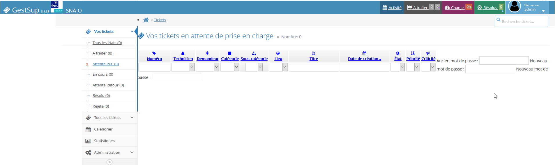 voici mon ecran apres la premiere identification admin/admin