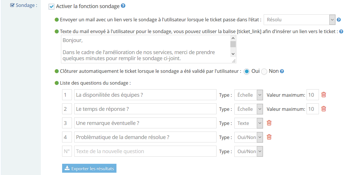 Configuration &quot;sondage&quot;