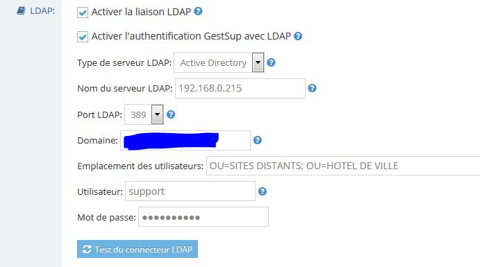 Paramètres connecteur LDAP